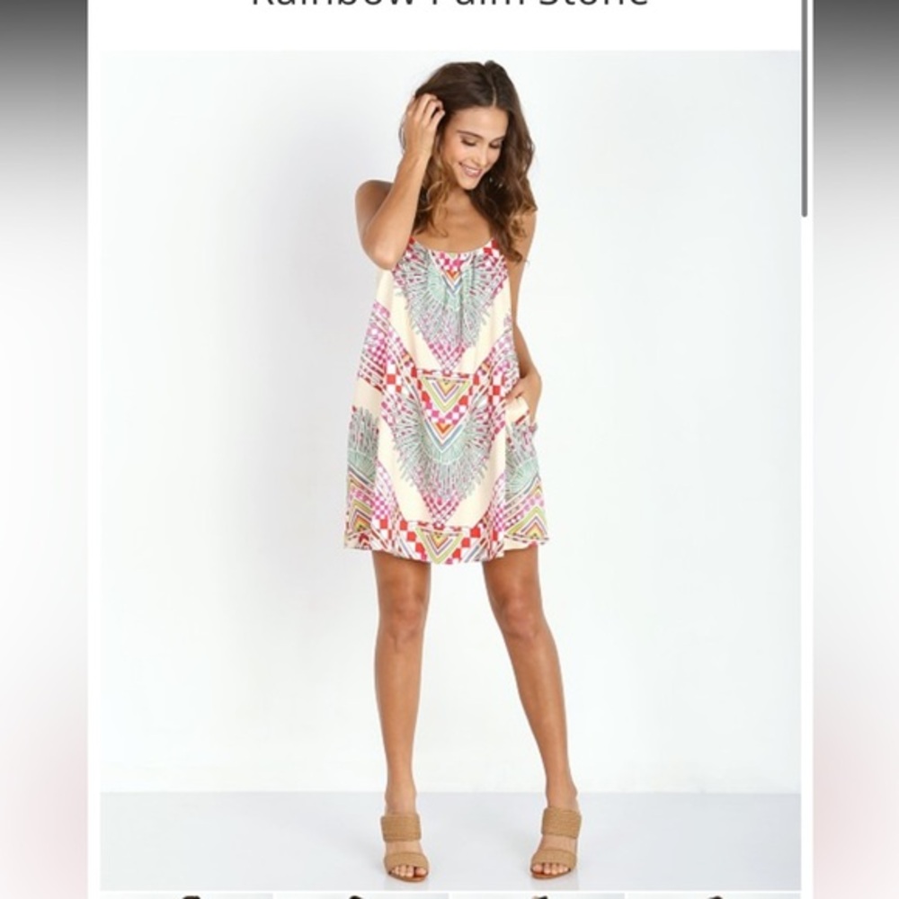 Mara Hoffman Adjustable Tank Lined Dress Rainbow Palm Stone With Pockets Xs